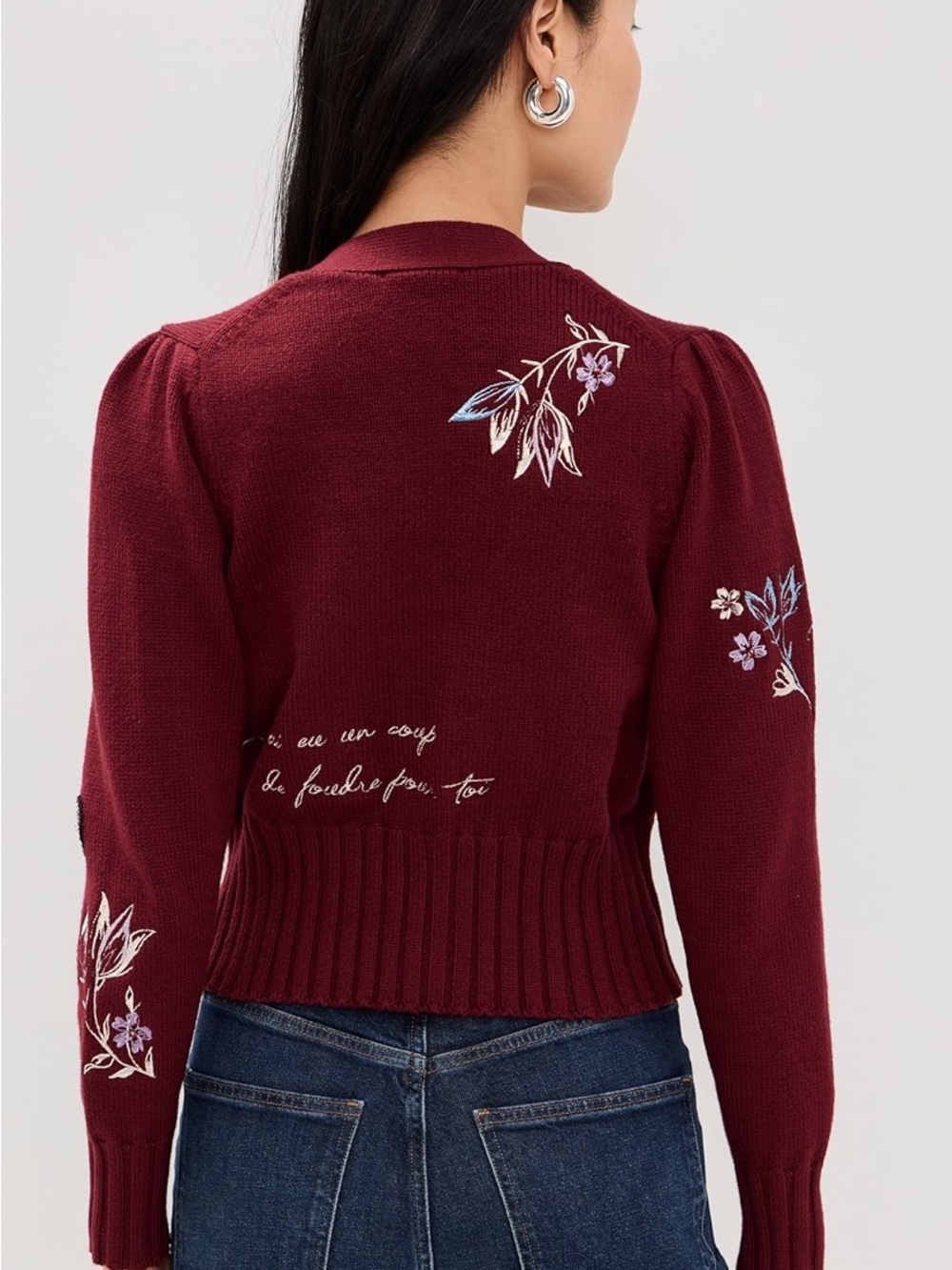 Cinq a Sept Heritage Patch Morgan Cardigan in Oxblood Multi - Picture 3 of 8